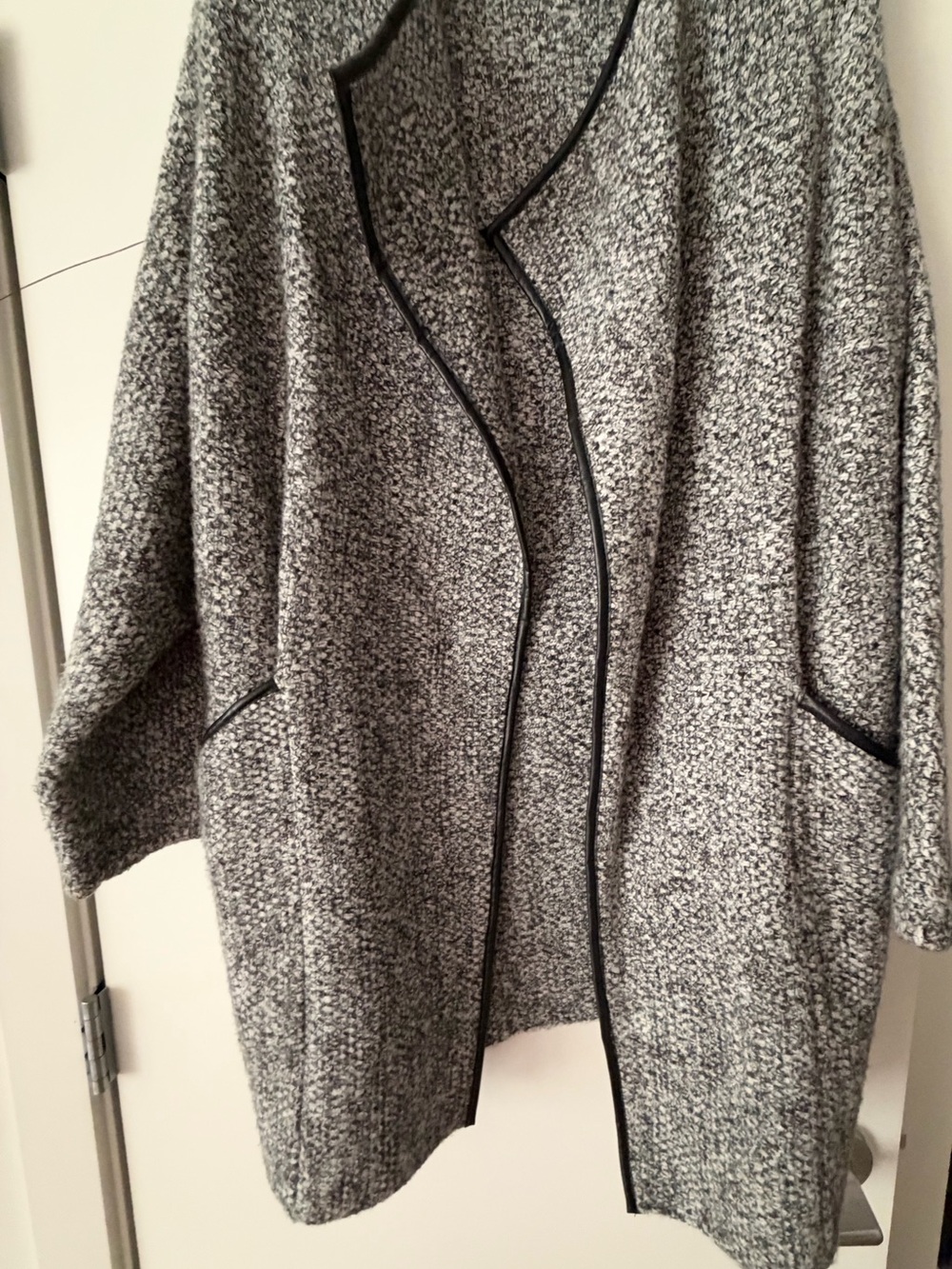 Zara Gray Bouclé Open-Front Cardigan with Black Trim